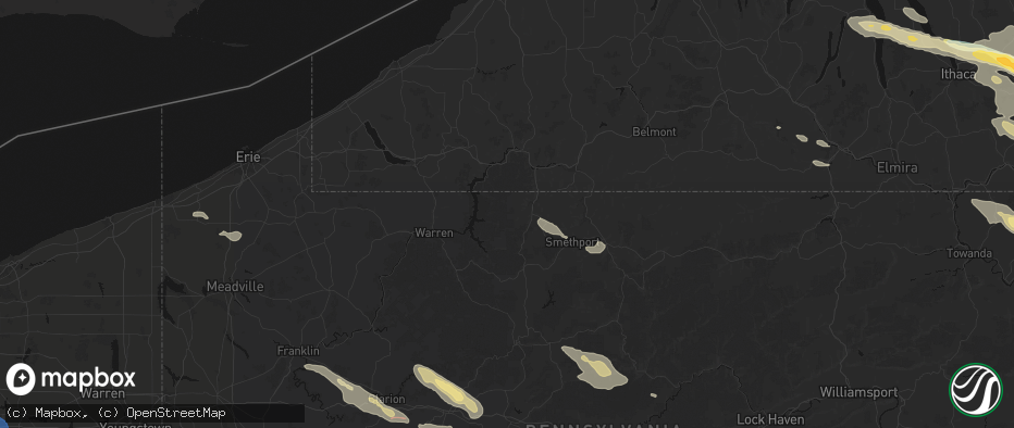 Hail map in Bradford, PA on July 18, 2026