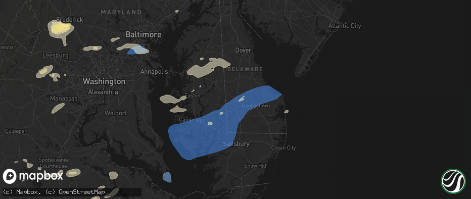 Hail map in Bridgeville, DE on July 18, 2026