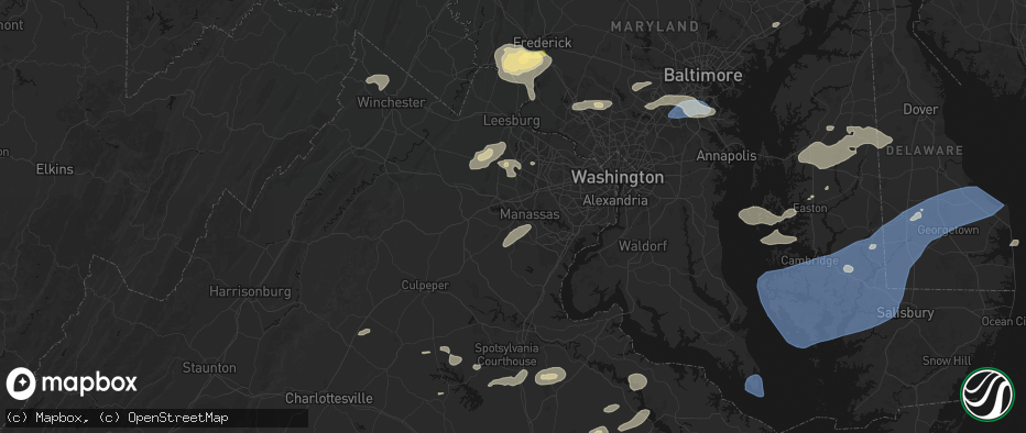 Hail map in Bristow, VA on July 18, 2026