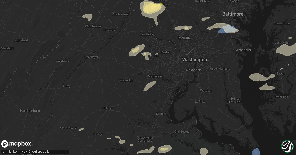 Hail map in Bristow, VA on July 18, 2026