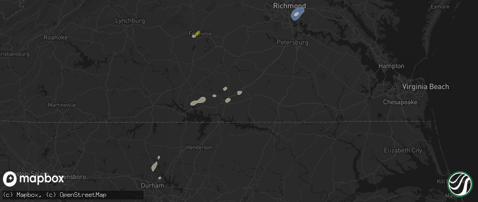 Hail map in Brodnax, VA on July 18, 2026