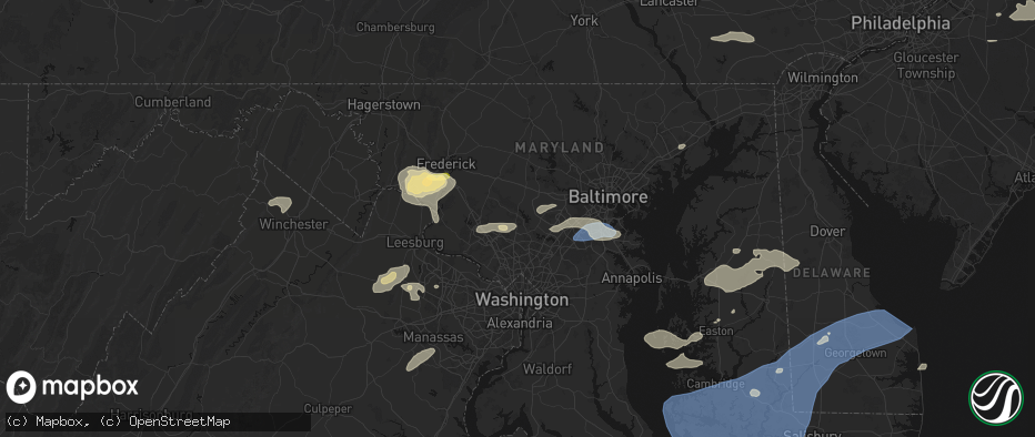 Hail map in Brookeville, MD on July 18, 2026