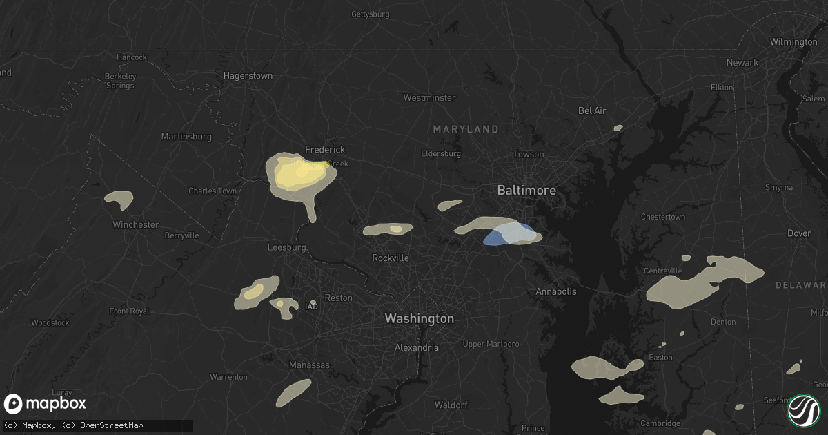 Hail map in Brookeville, MD on July 18, 2026