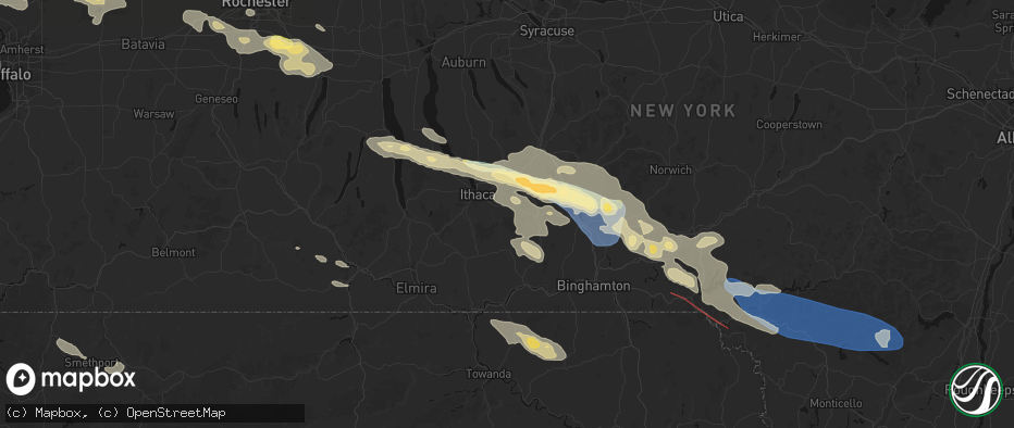 Hail map in Brooktondale, NY on July 18, 2026