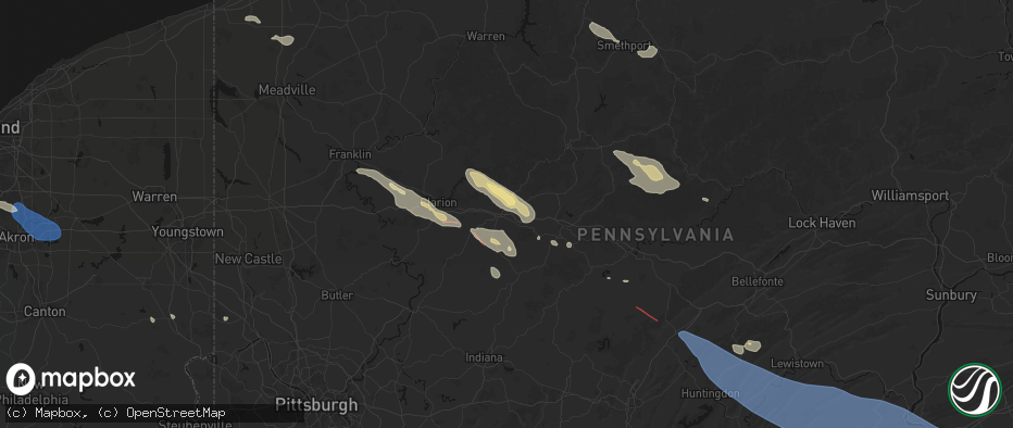Hail map in Brookville, PA on July 18, 2026