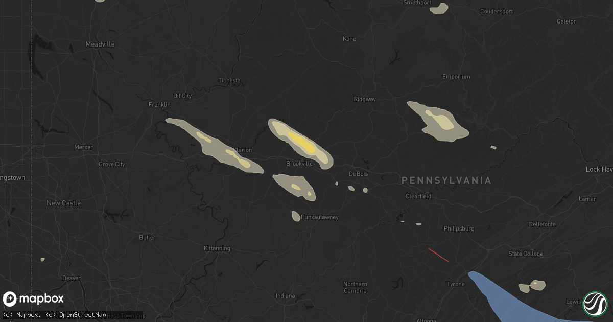 Hail map in Brookville, PA on July 18, 2026