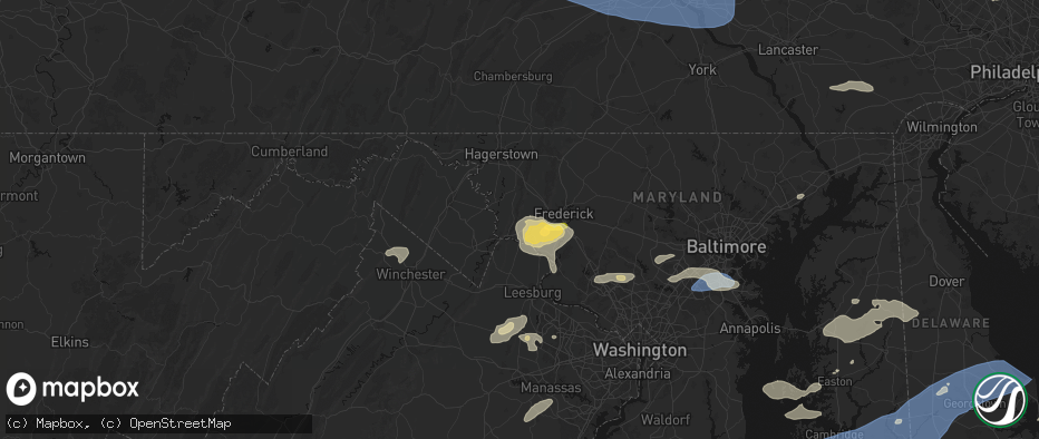 Hail map in Burkittsville, MD on July 18, 2026
