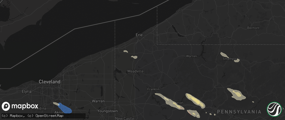 Hail map in Cambridge Springs, PA on July 18, 2026