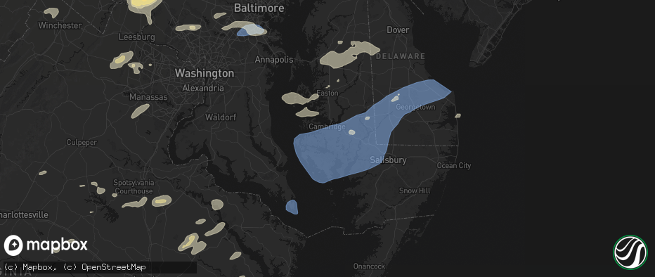 Hail map in Cambridge, MD on July 18, 2026