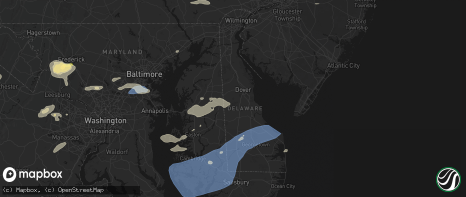 Hail map in Camden Wyoming, DE on July 18, 2026