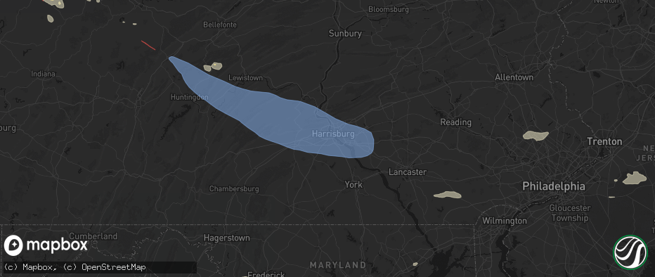 Hail map in Camp Hill, PA on July 18, 2026