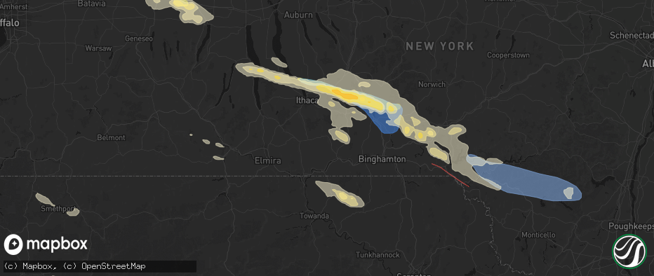 Hail map in Candor, NY on July 18, 2026