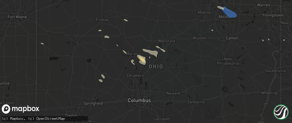 Hail map in Cardington, OH on July 18, 2026