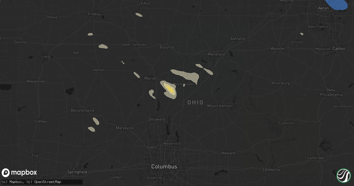 Hail map in Cardington, OH on July 18, 2026