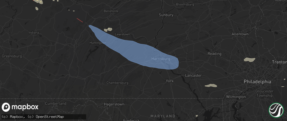 Hail map in Carlisle, PA on July 18, 2026