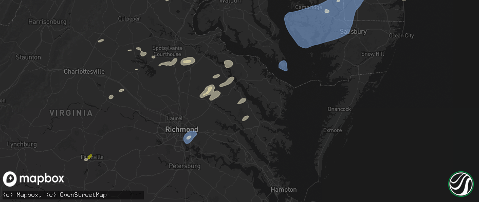 Hail map in Center Cross, VA on July 18, 2026