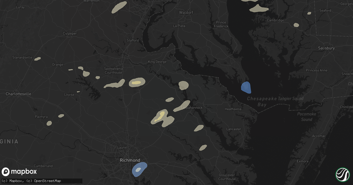 Hail map in Champlain, VA on July 18, 2026