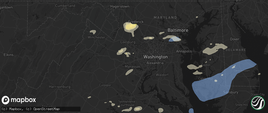 Hail map in Chantilly, VA on July 18, 2026