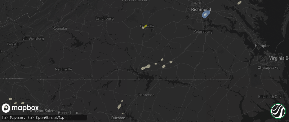 Hail map in Chase City, VA on July 18, 2026