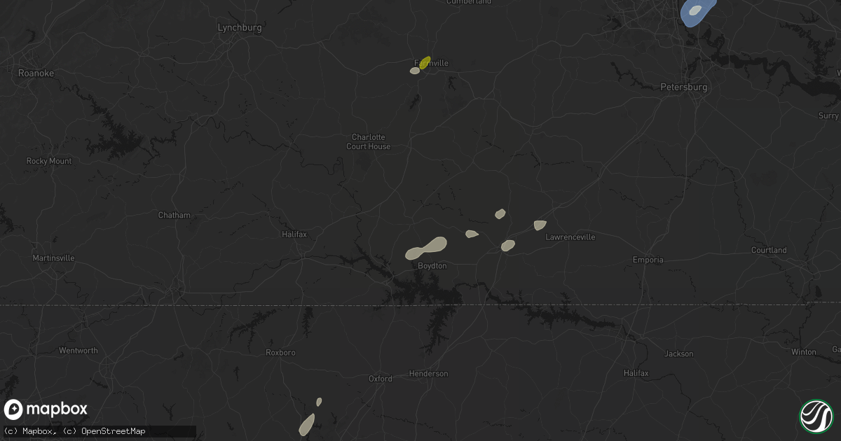 Hail map in Chase City, VA on July 18, 2026