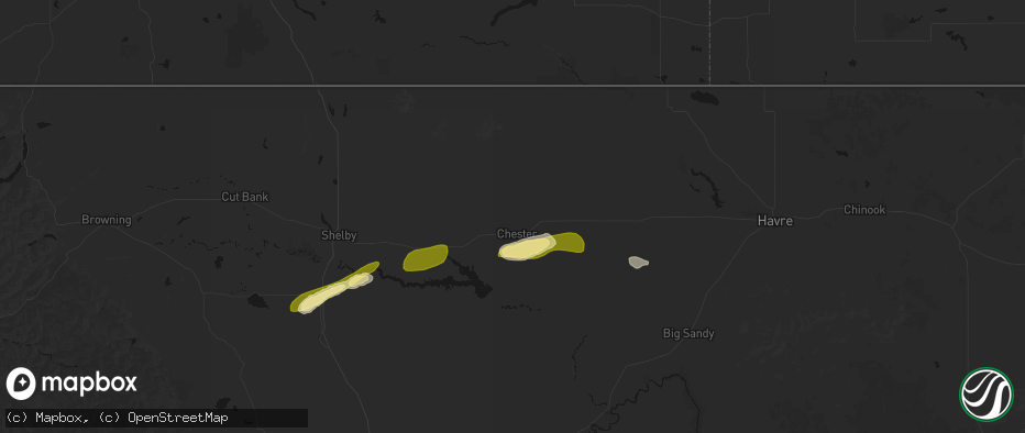 Hail map in Chester, MT on July 18, 2026