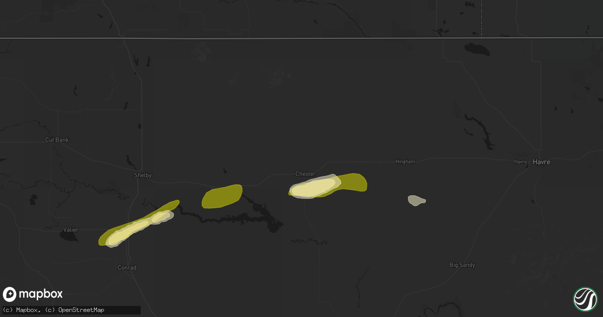 Hail map in Chester, MT on July 18, 2026