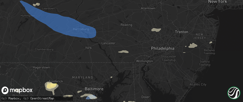 Hail map in Christiana, PA on July 18, 2026