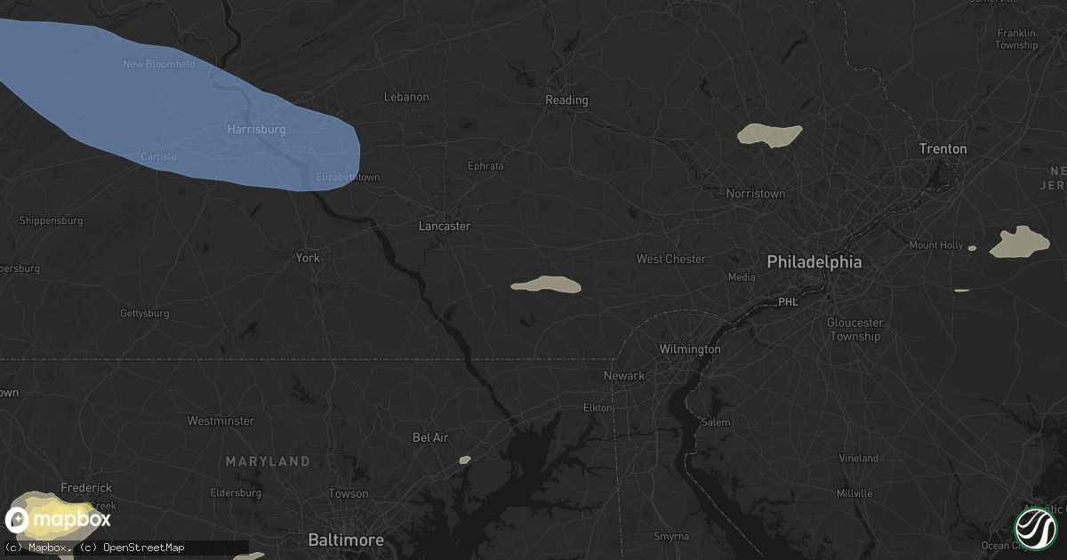 Hail map in Christiana, PA on July 18, 2026
