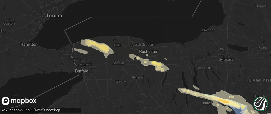 Hail map in Churchville, NY on July 18, 2026