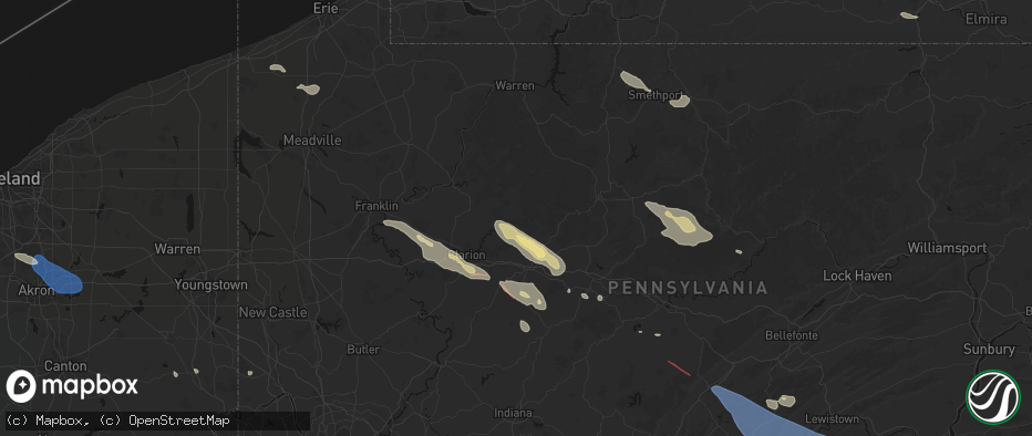 Hail map in Clarington, PA on July 18, 2026