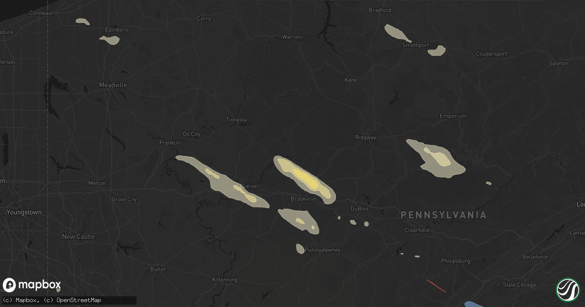 Hail map in Clarington, PA on July 18, 2026