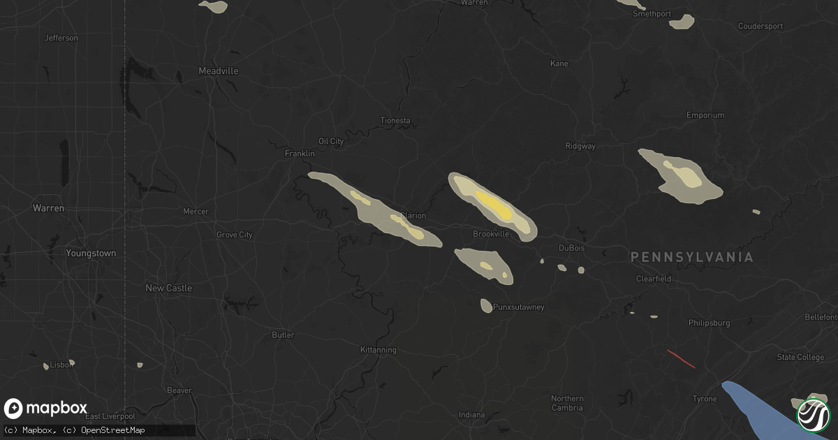 Hail map in Clarion, PA on July 18, 2026