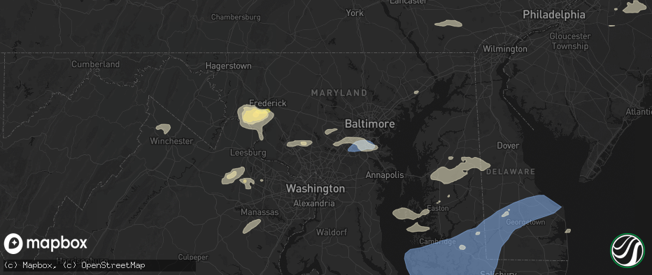 Hail map in Clarksville, MD on July 18, 2026