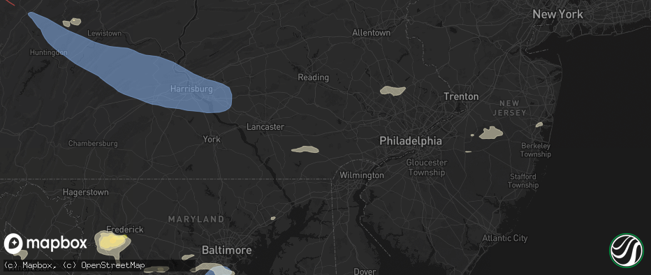 Hail map in Coatesville, PA on July 18, 2026