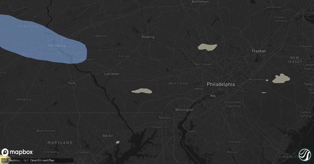 Hail map in Coatesville, PA on July 18, 2026