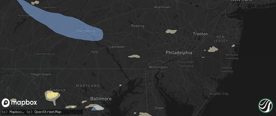 Hail map in Cochranville, PA on July 18, 2026