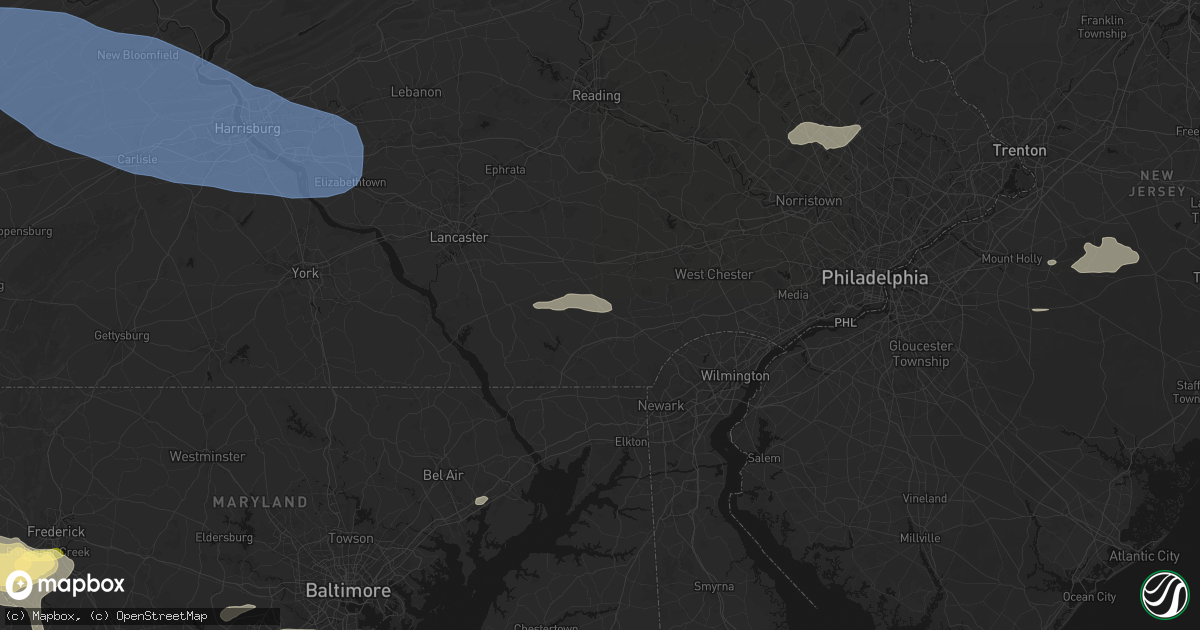 Hail map in Cochranville, PA on July 18, 2026
