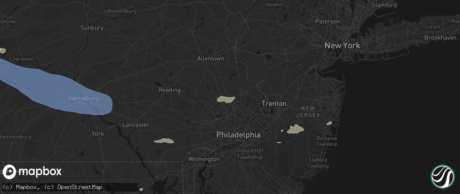 Hail map in Colmar, PA on July 18, 2026