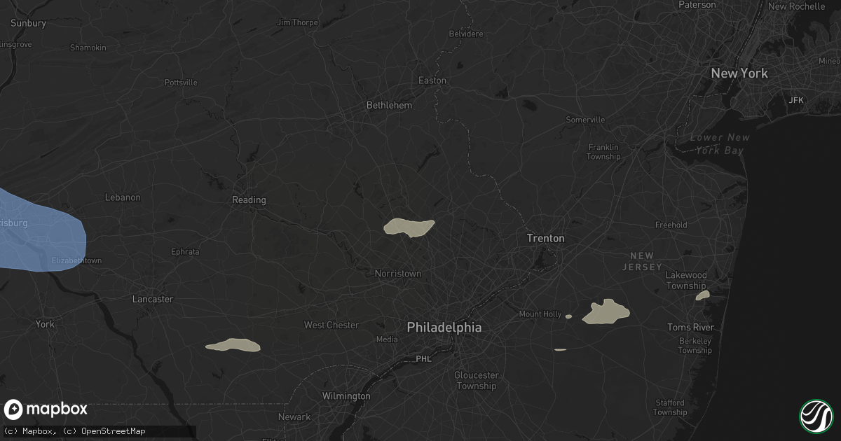 Hail map in Colmar, PA on July 18, 2026