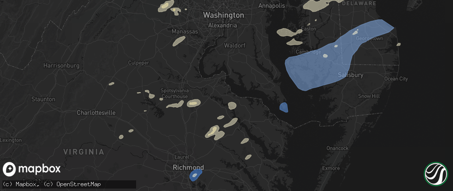 Hail map in Colonial Beach, VA on July 18, 2026
