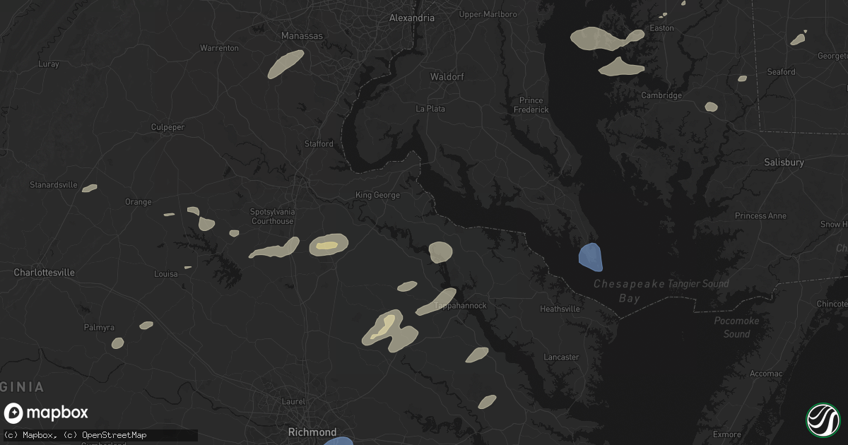 Hail map in Colonial Beach, VA on July 18, 2026