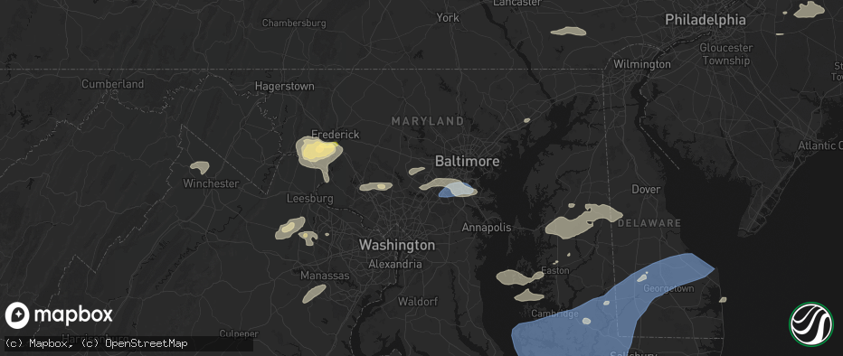 Hail map in Columbia, MD on July 18, 2026