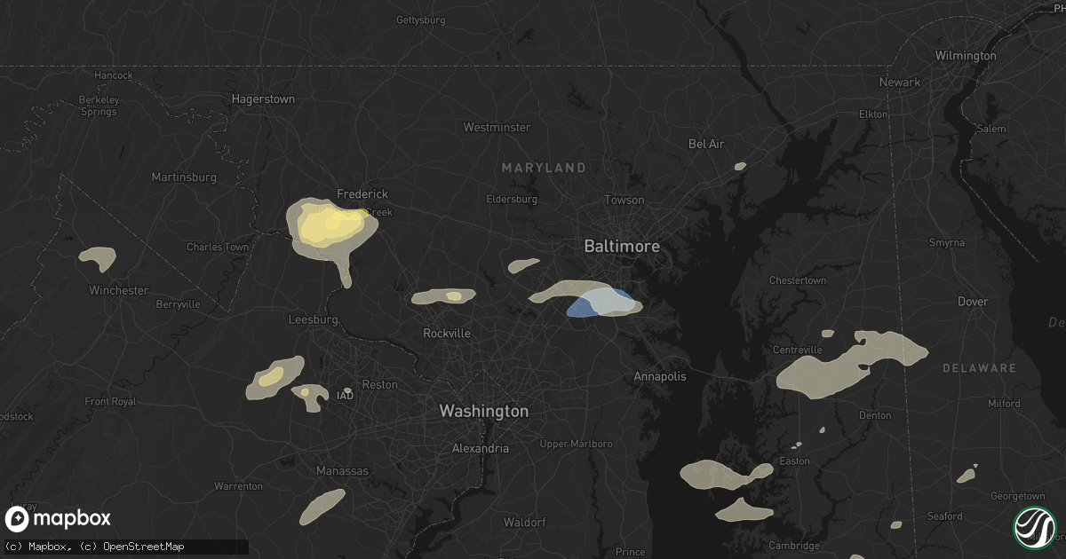 Hail map in Columbia, MD on July 18, 2026