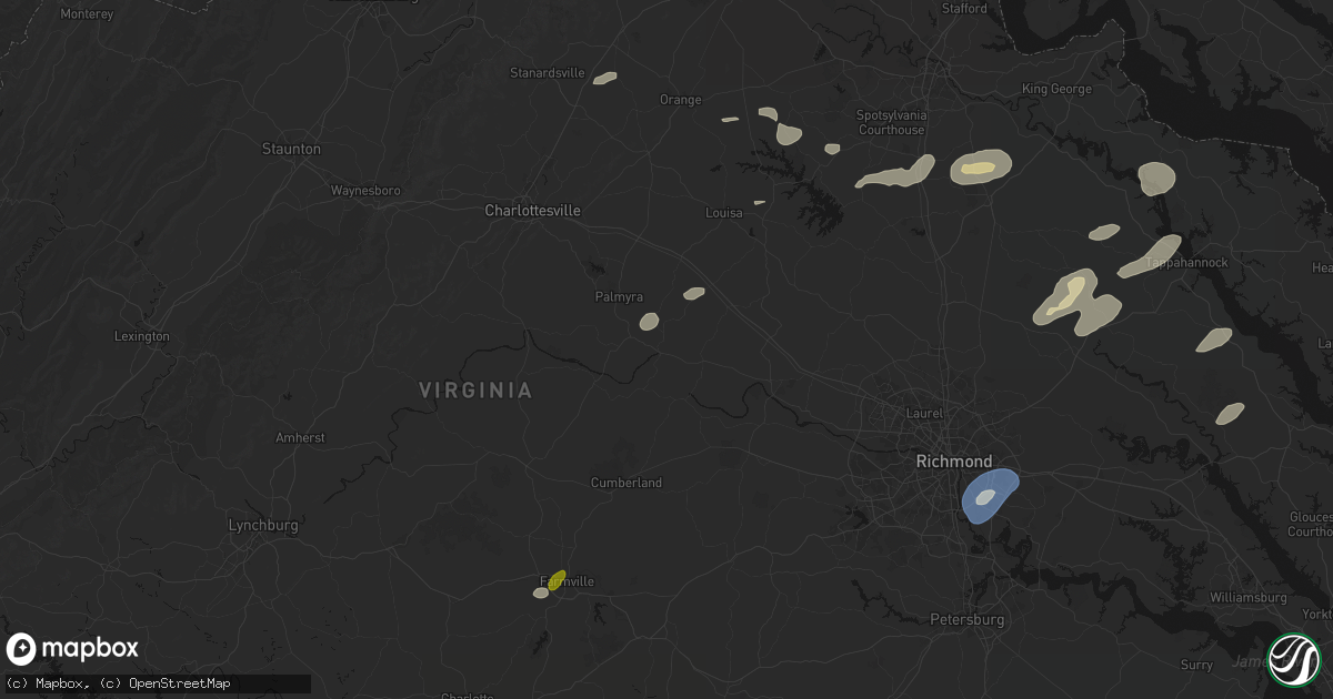 Hail map in Columbia, VA on July 18, 2026