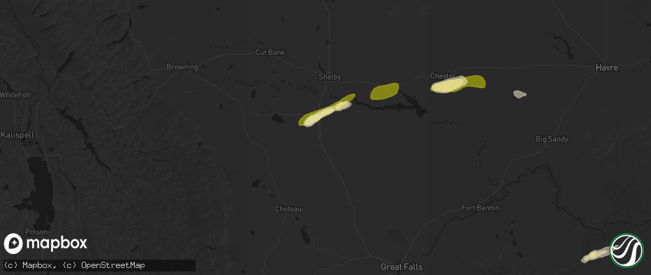 Hail map in Conrad, MT on July 18, 2026