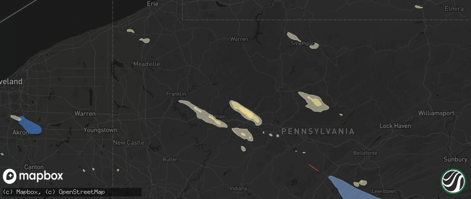 Hail map in Cooksburg, PA on July 18, 2026