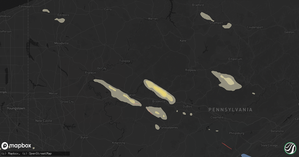 Hail map in Cooksburg, PA on July 18, 2026