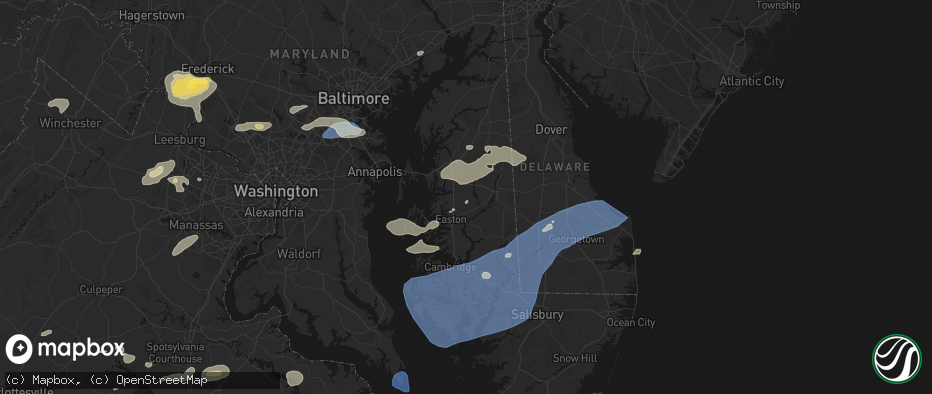 Hail map in Cordova, MD on July 18, 2026