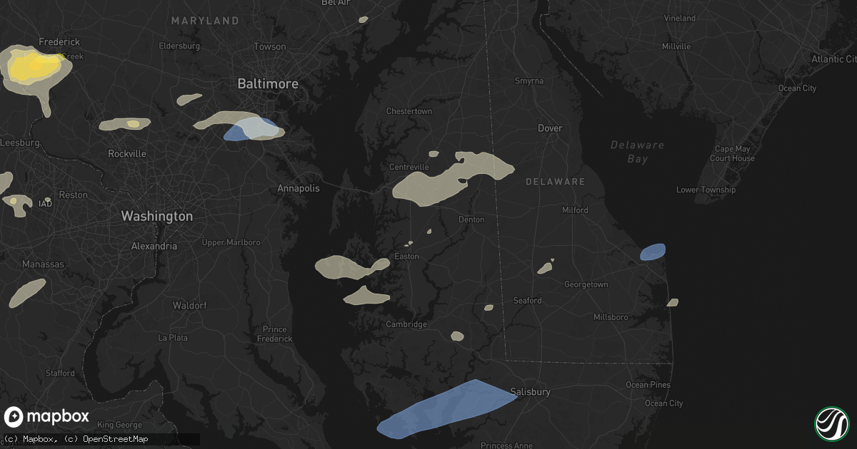 Hail map in Cordova, MD on July 18, 2026