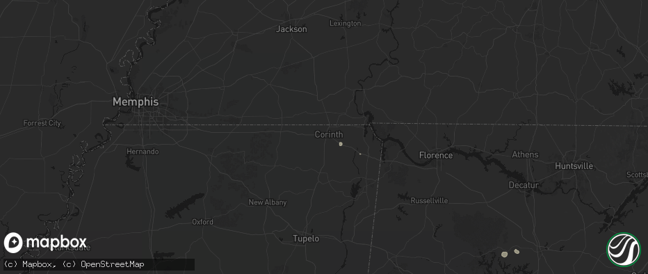 Hail map in Corinth, MS on July 18, 2026